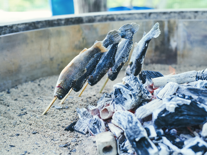 ▲さあ、焼くぞー！ 炭火で焼いて15分ほど！ 何だか自分たちで釣った魚をこうやって焼けるなんて楽しいなあー！ 