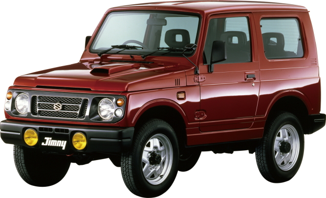 ▲ボクシーなスタイルが今見ても新鮮なJA22。1995～1998年とジムニーの中では比較的短命だったモデルです