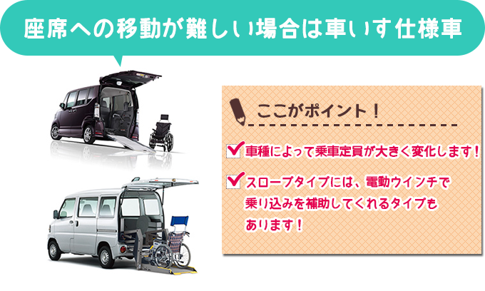 座席への移動が難しい場合は車いす仕様車