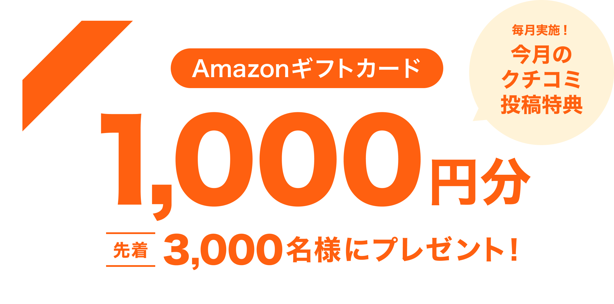 毎月実施！今月のクチコミ投稿特典 Amazonギフトカード 1,000円分 先着3,000名様にプレゼント！